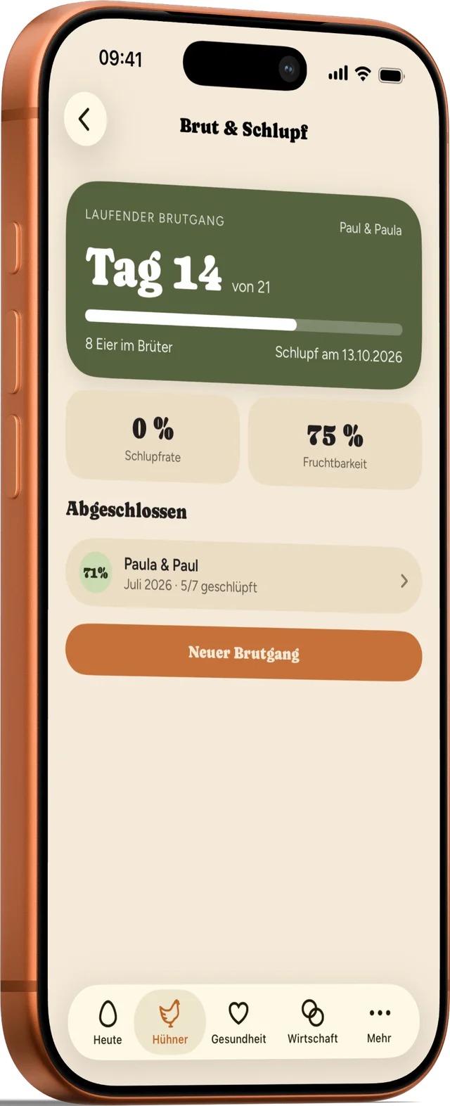ChickenLove Brut- und Schlupf-Ansicht auf dem iPhone